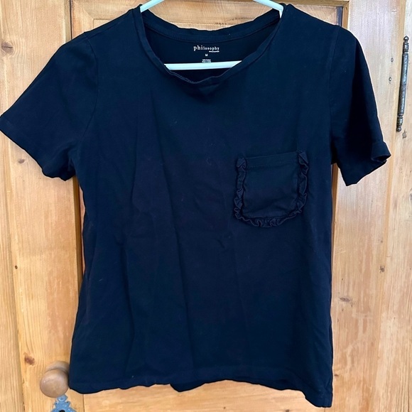 Philosophy Tops - Philosophy Republic Clothing Black Tee Ruffle Pocket Shirt Size Med Whimsigoth